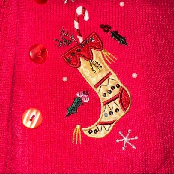 VINTAGE Ugly Christmas Sweater Vest Stockings Sequins Embroidered Beaded - Picture 5 of 8